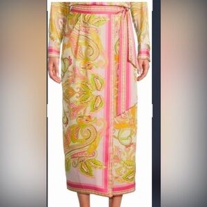 ANTONIO MELANI Pink and Green Paisley Midi Skirt